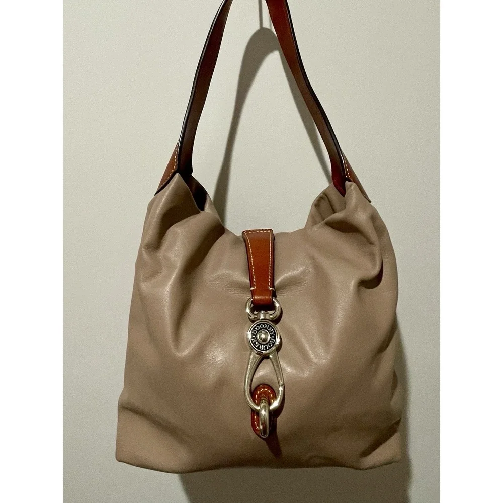 Dooney & Bourke Leather Camel Tan Brown Hobo Shoulder Bag Purse Gold Hardware